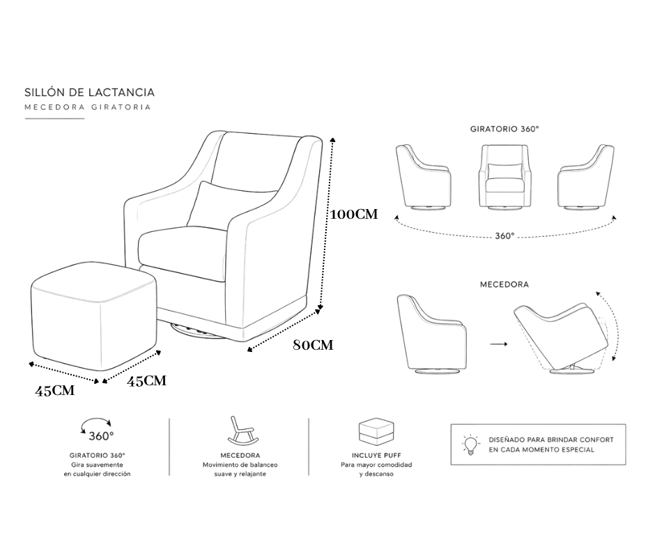 Sillón de Lactancia - Mecedora Giratoria
